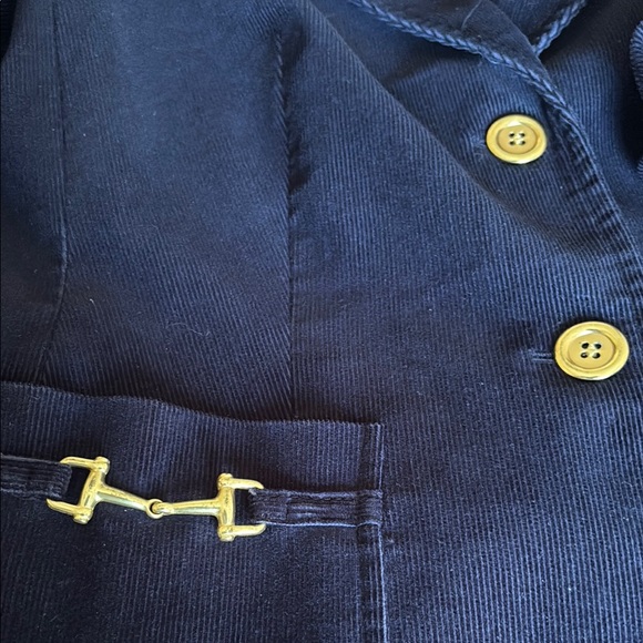 Navy Blue Women's Blazer with Gold Accents - Picture 3 of 6